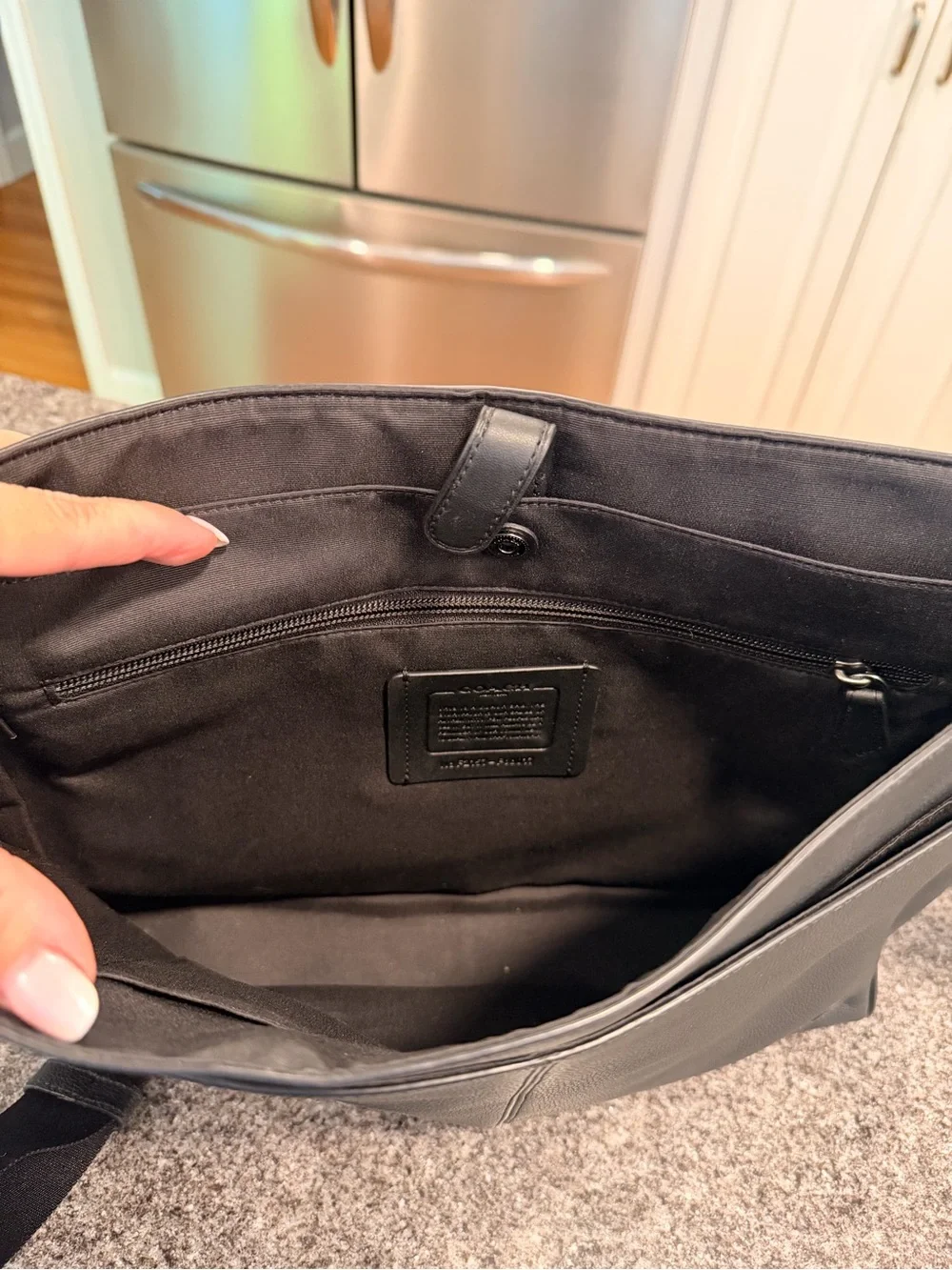 Coach Black Leather Messenger Bag with Wide Adjustable Strap